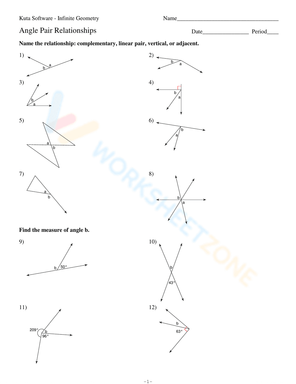 Angle Pair Relationships 1 - Page 1