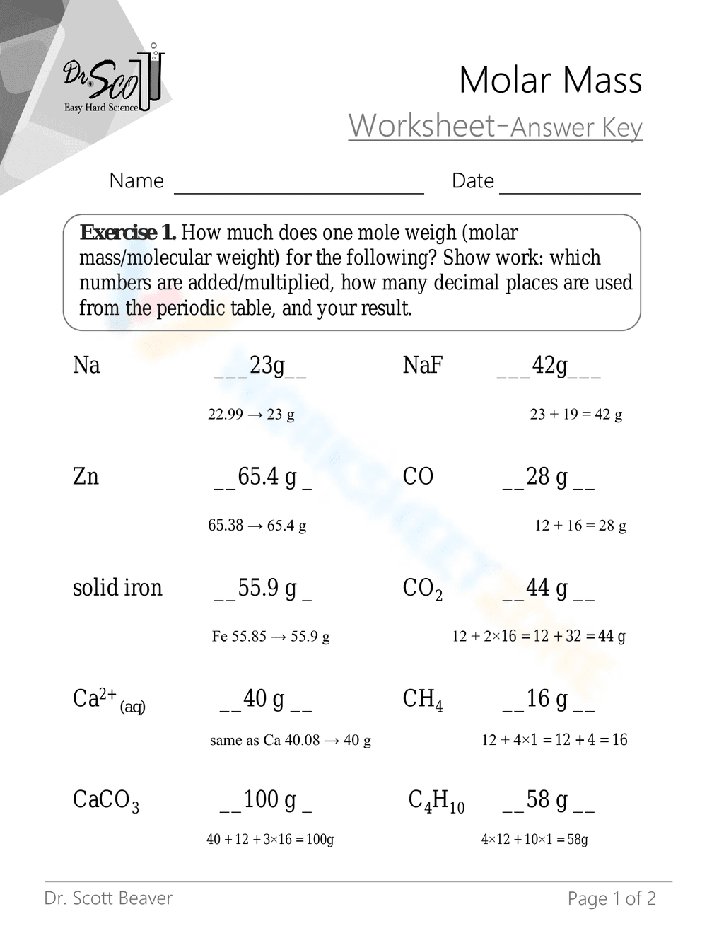 Calculate Molar Mass using this Worksheet - Page 3