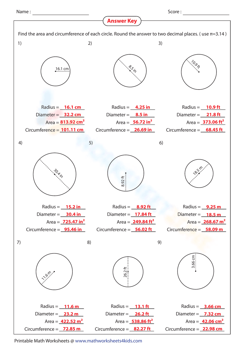 Practice Area and Circumference Calculations - Page 2
