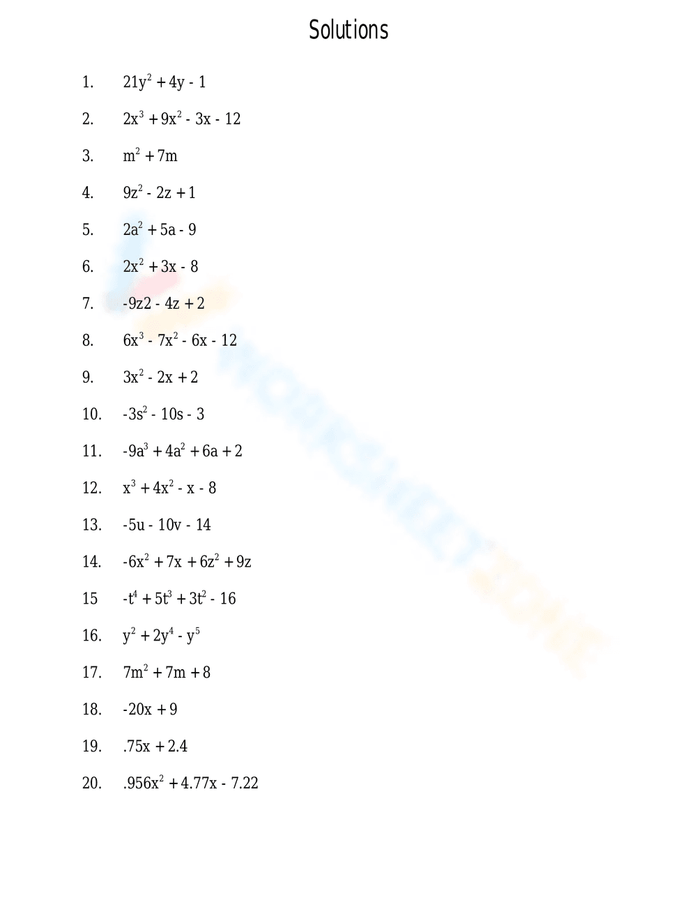Adding and Subtracting Polynomials Practice Worksheet - Page 2