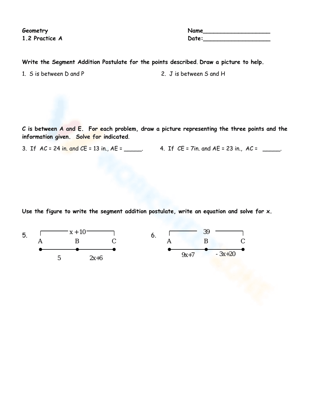 Applying the Segment Addition Postulate - Page 1
