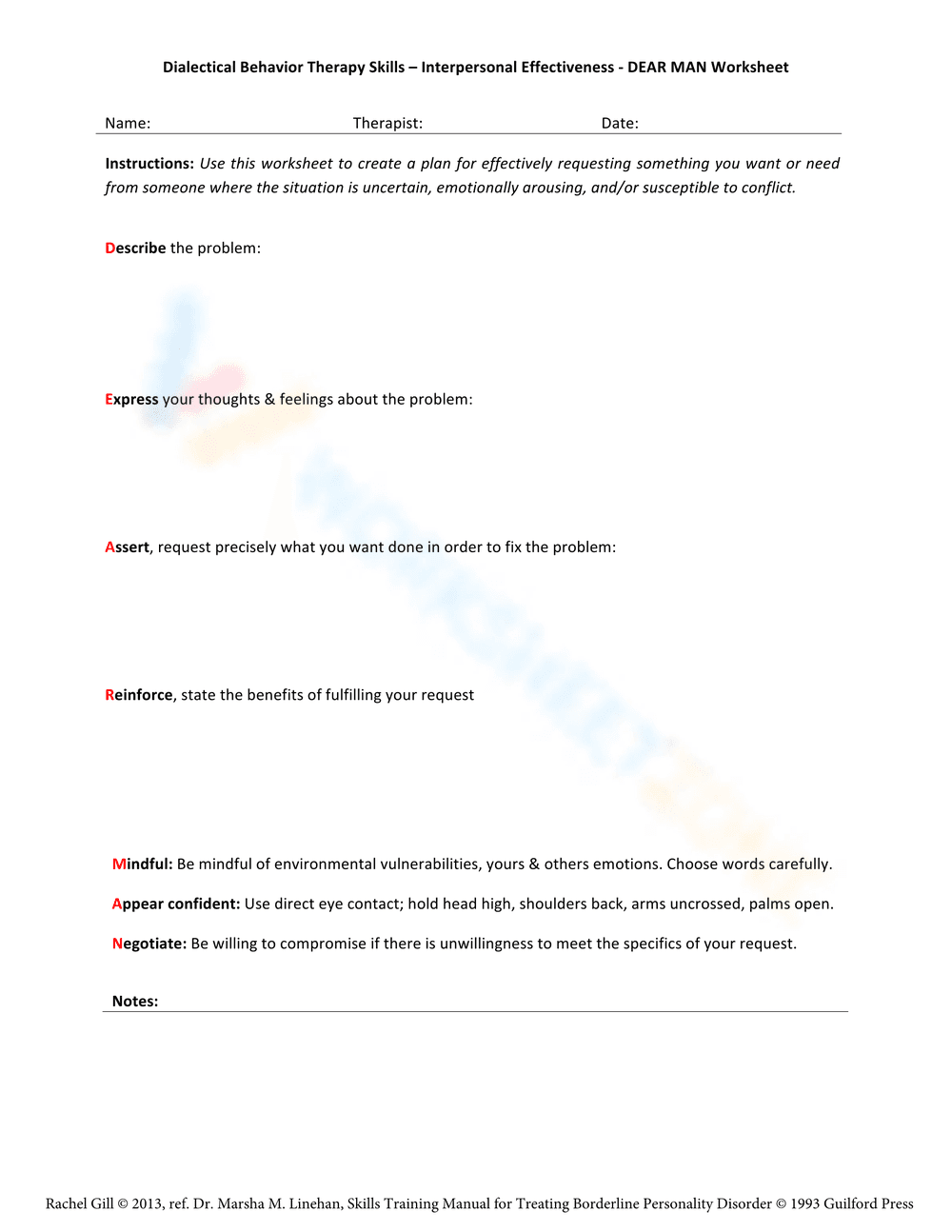 DEAR MAN Worksheet - Page 1