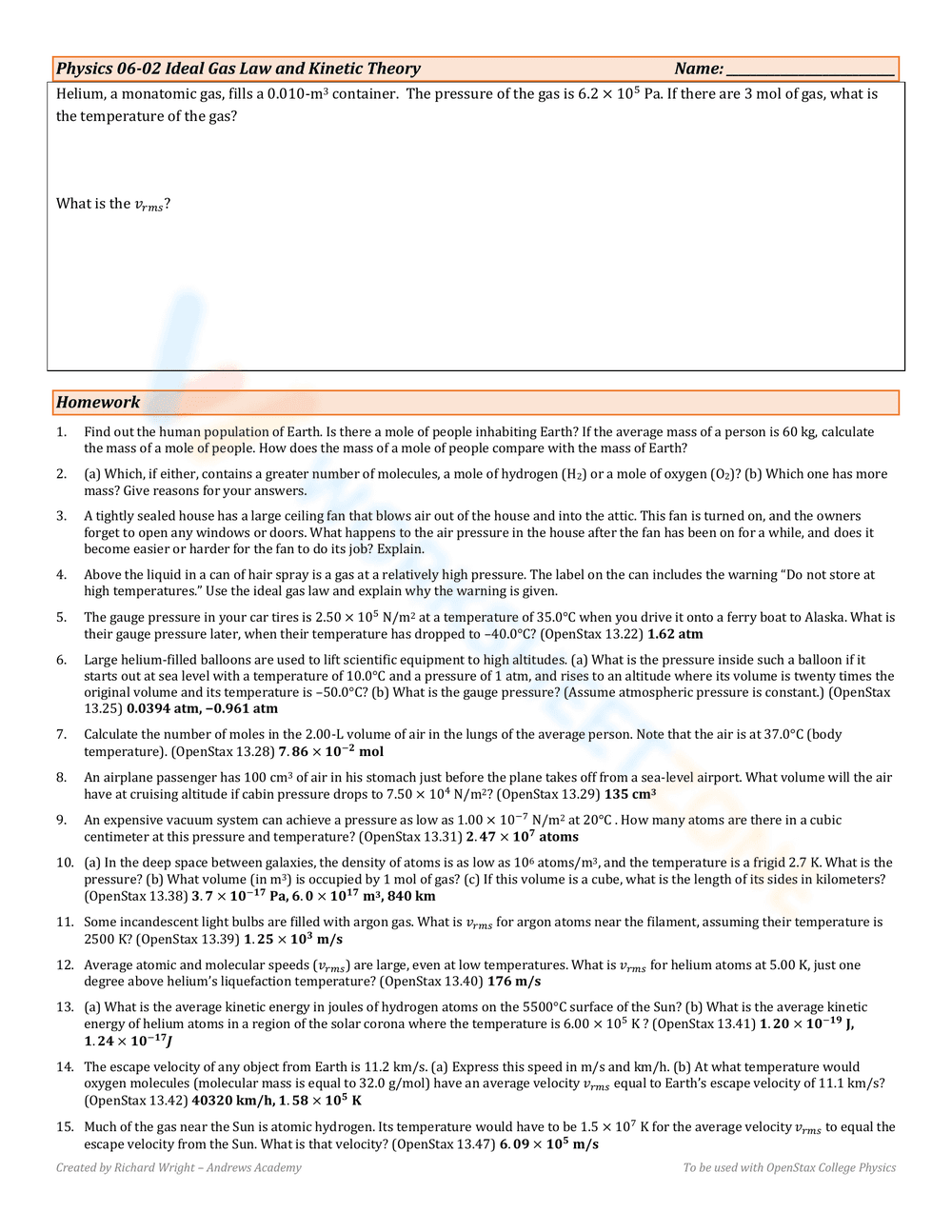 Ideal Gas Law Worksheet - Page 2