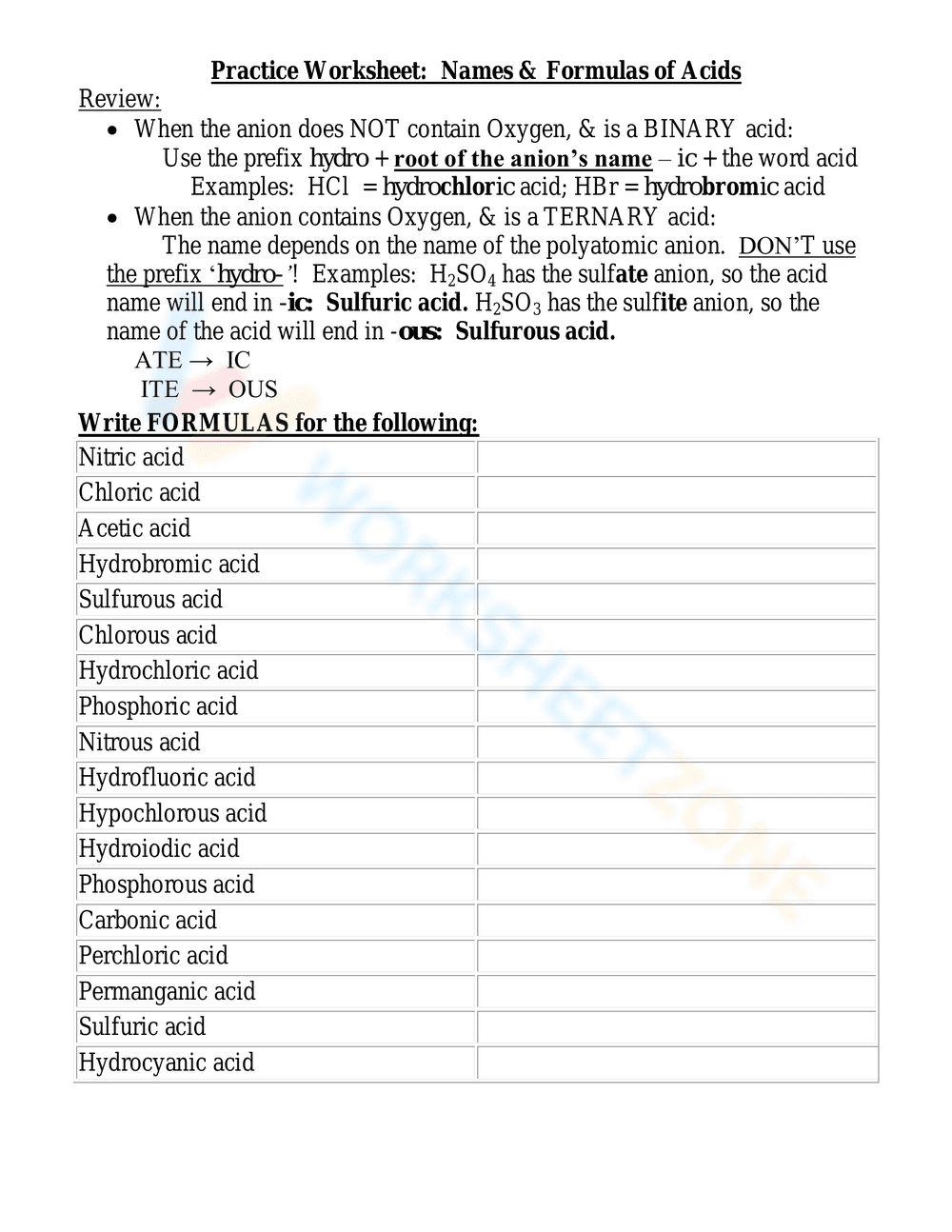 Practice: Names & Formulas of Acids - Page 1