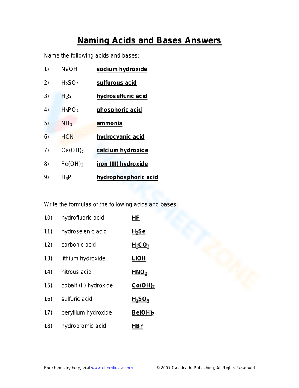 Naming Acids and Bases Worksheet - Page 2