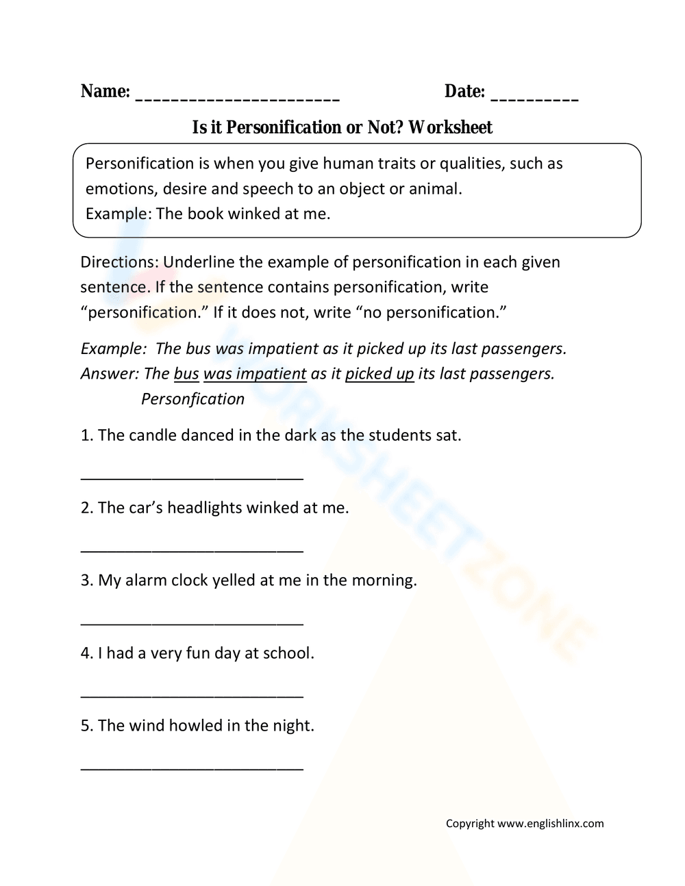 Is It Personification Worksheet - Page 1
