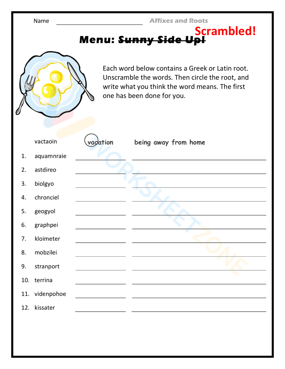Menu: Sunny Side Up! - Page 1