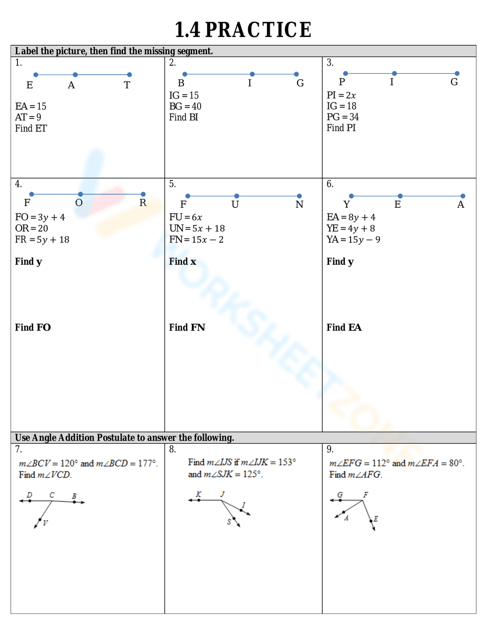 Practice with the Addition Postulate: Geometry Worksheet - Page 3