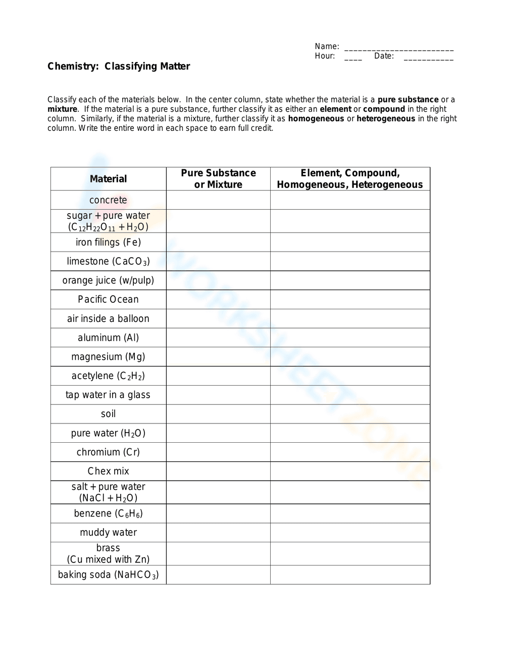 Classifying Matter - Page 1