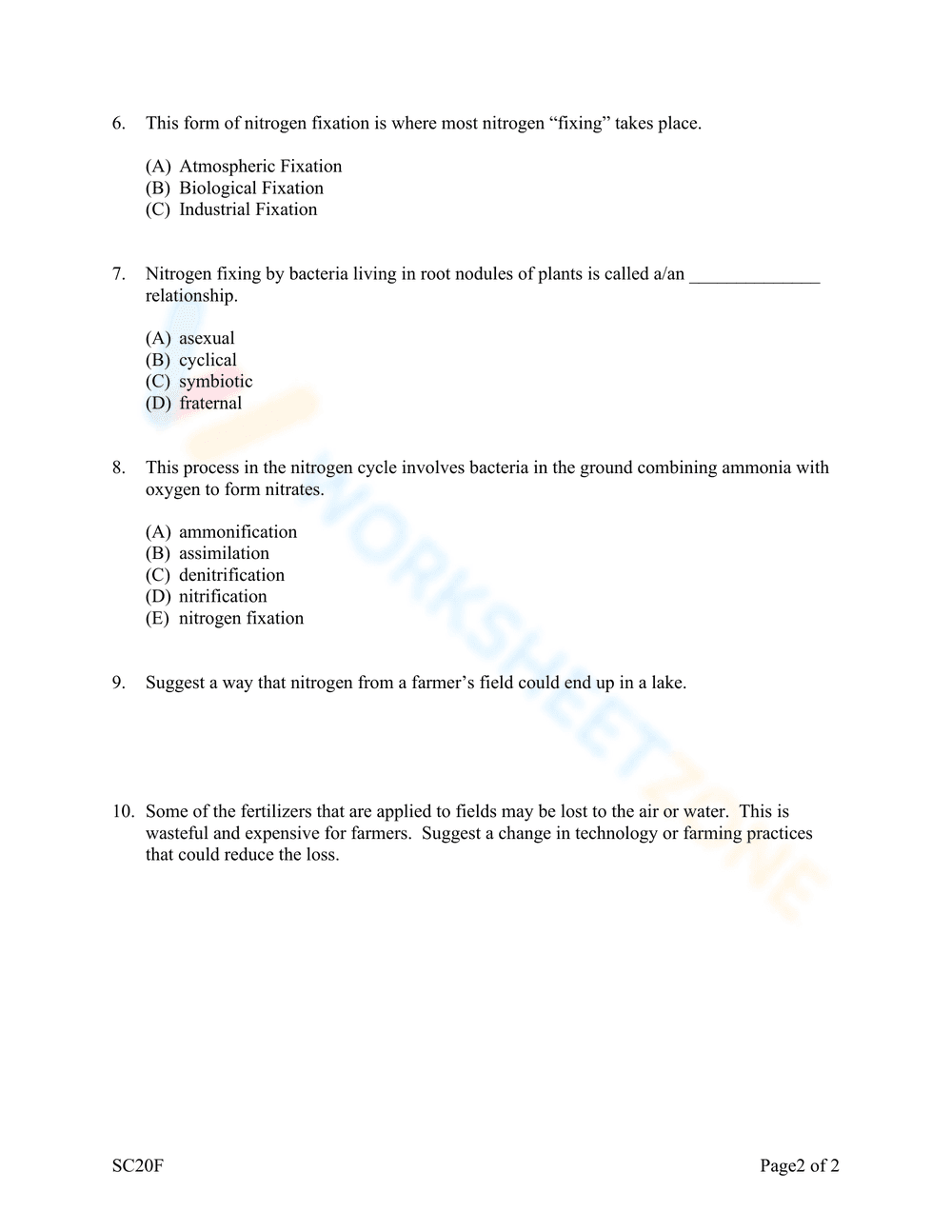 Nitrogen Cycle Worksheet 3 - Page 2