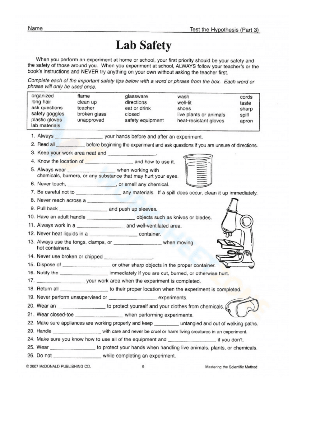 Identifying Lab Safety Hazards Worksheet - Page 1