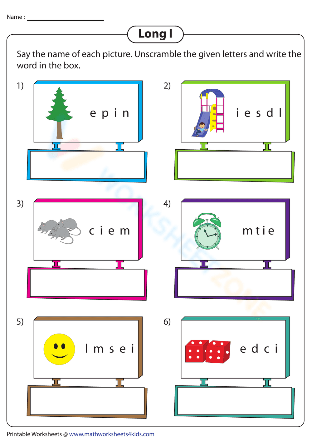 Unscrambling and Writing Long I Words - Page 1
