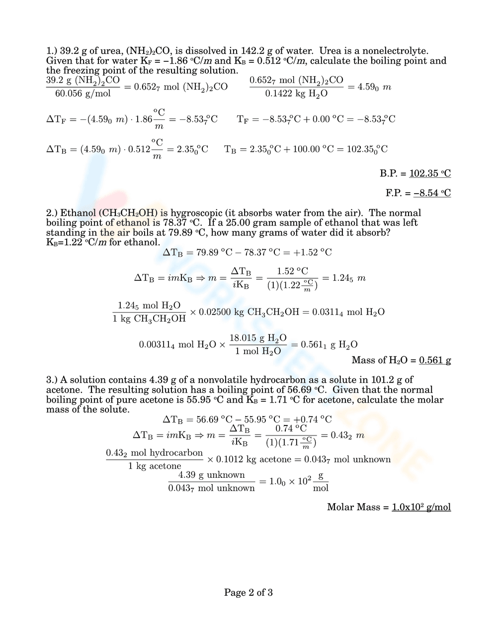 Colligative Properties Worksheet with Key - Page 2