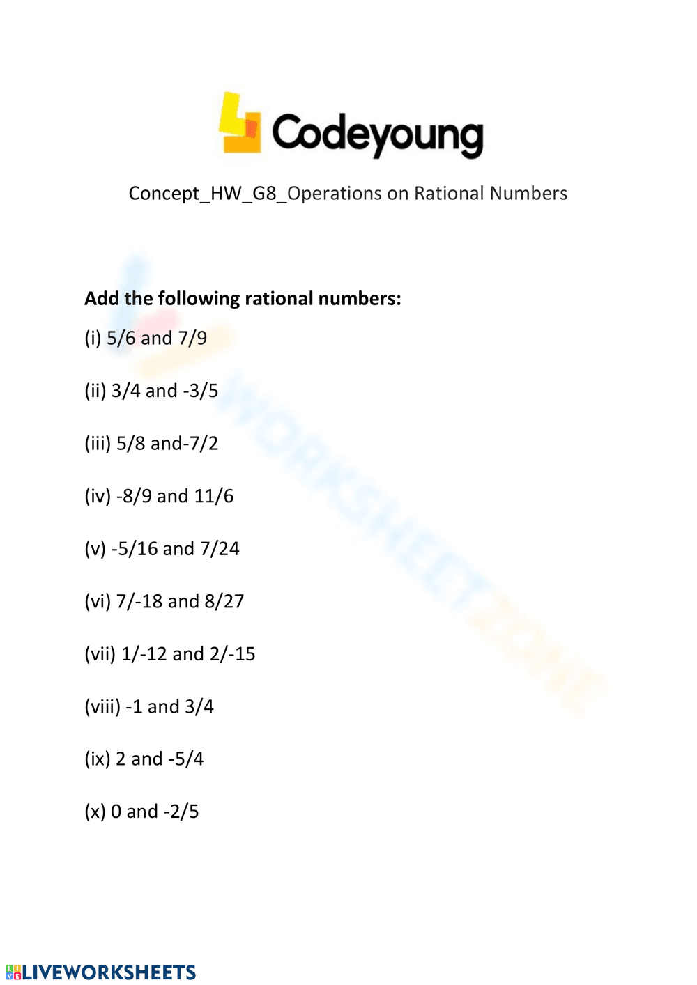 Operations on Rational Numbers - Page 1