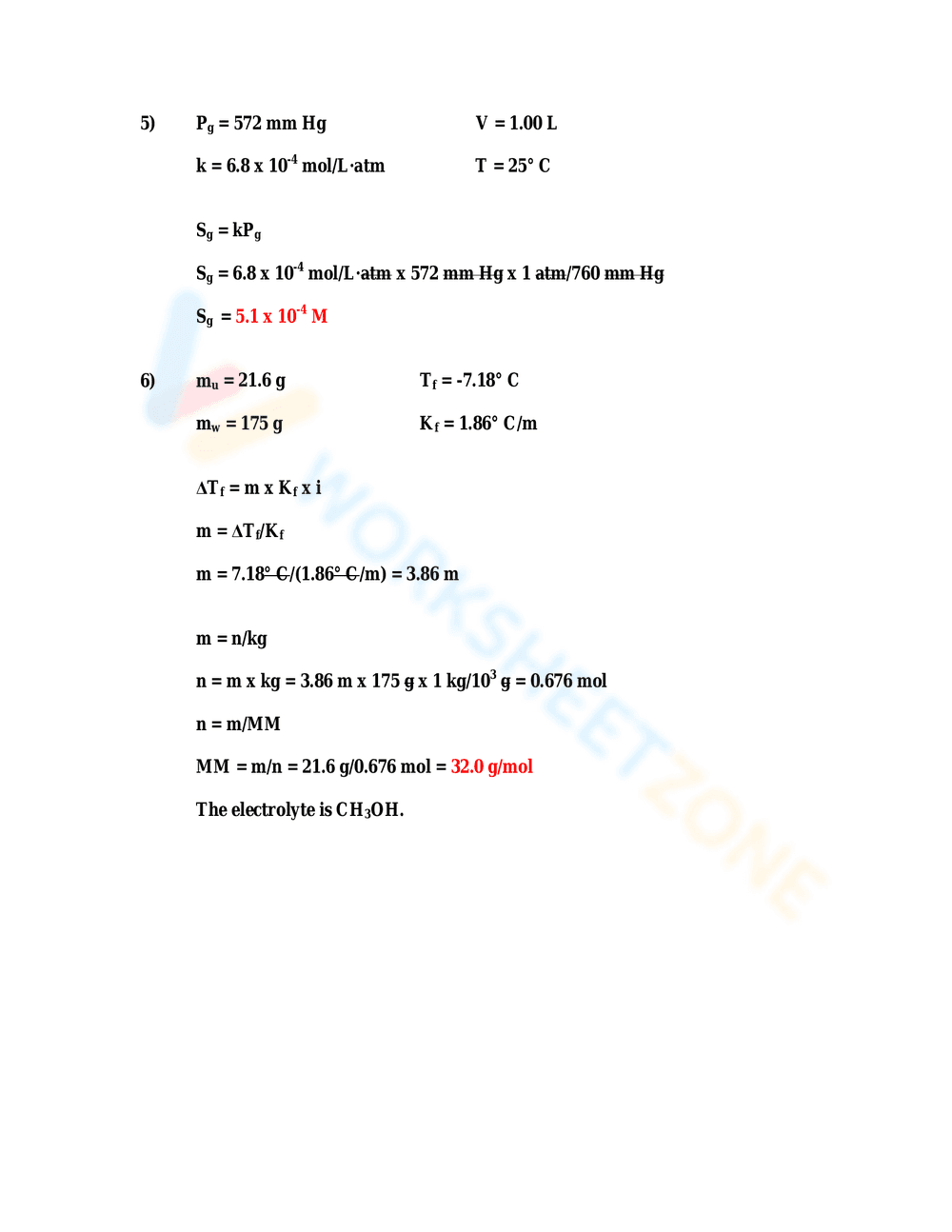 Colligative Properties Worksheet: Practice Problems - Page 4