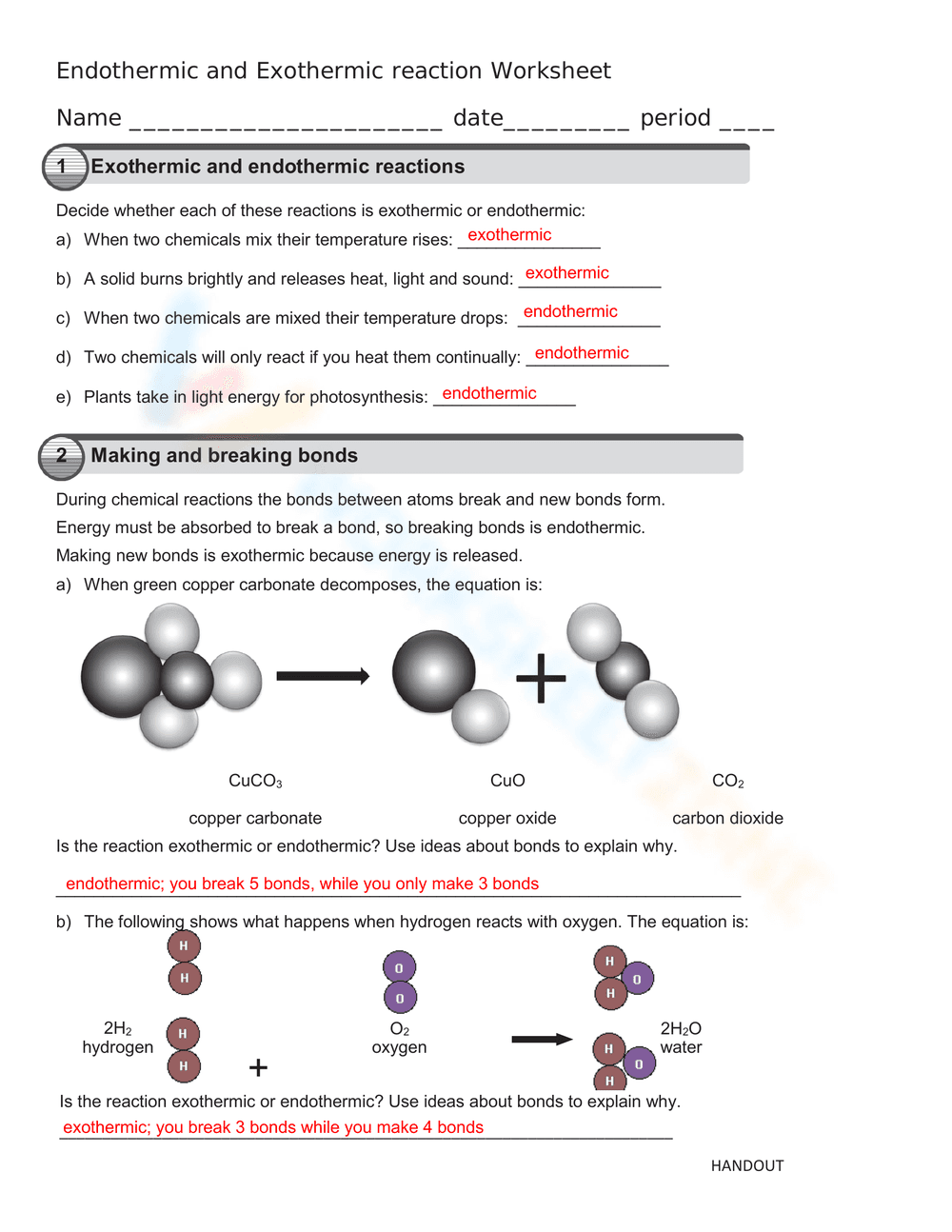 Endothermic and Exothermic Reactions - Page 1