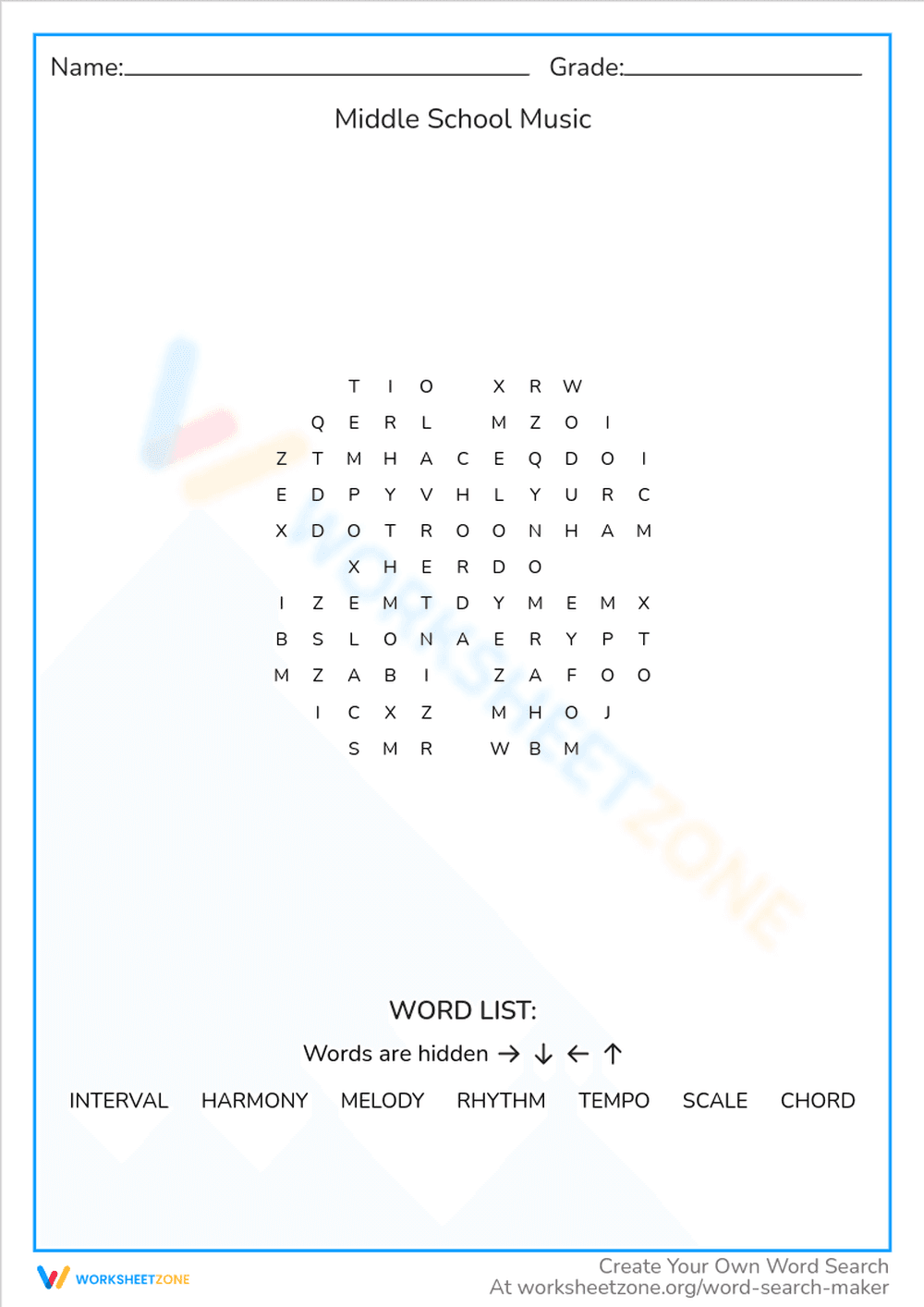 Middle School Music: Music Terms Worksheet - Page 1