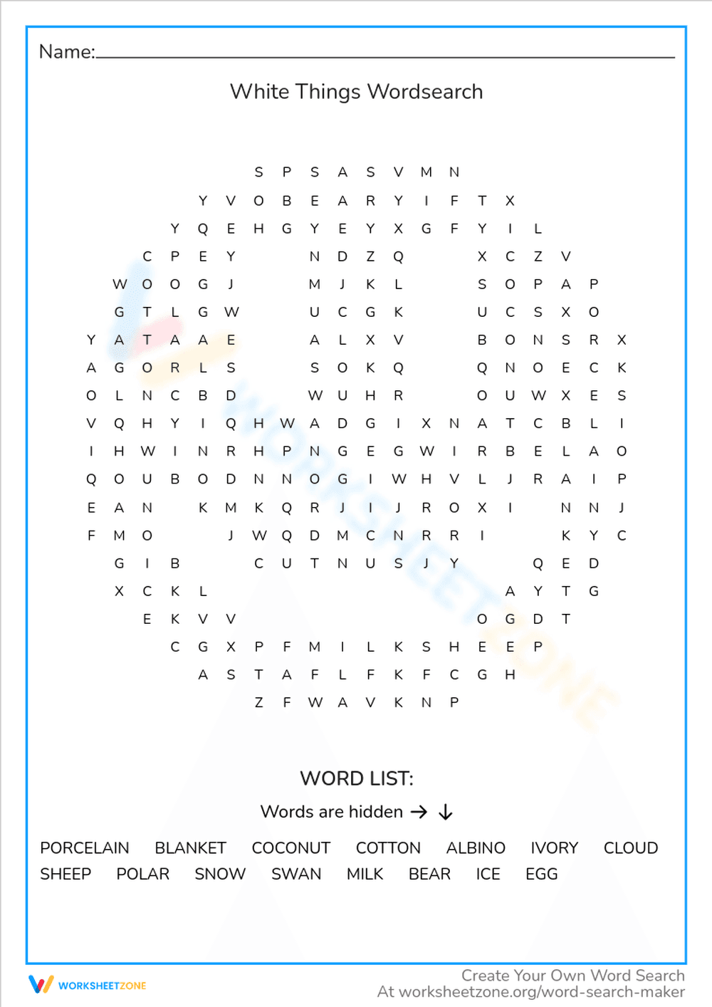 White Things Word Search: A Fun Activity - Page 1