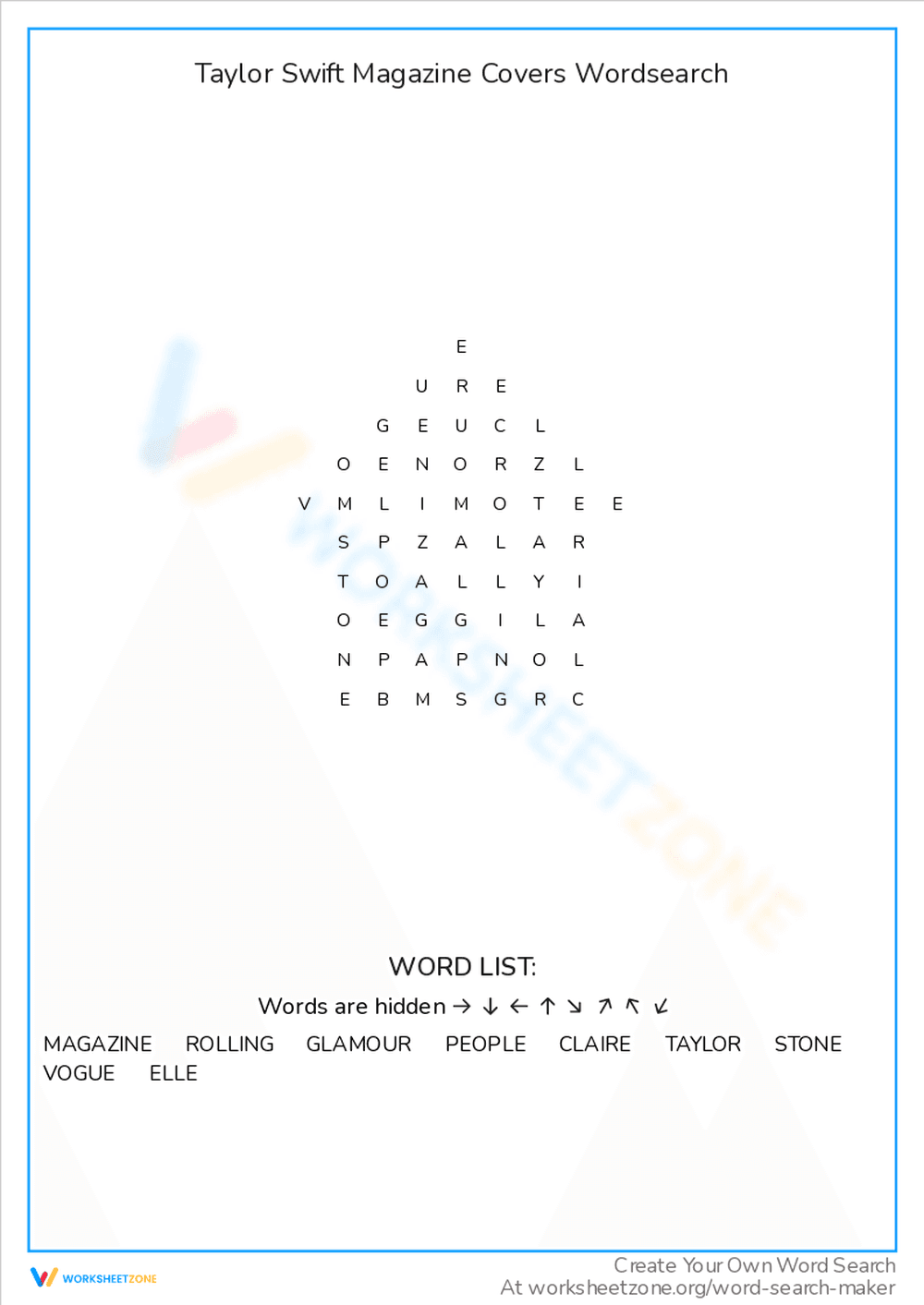 Taylor Swift Magazine Covers Word Search Fun - Page 1