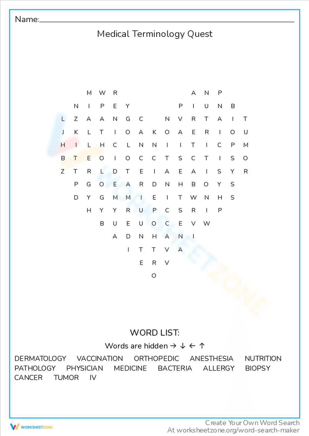 Medical Terminology Quest Word Search - Page 1