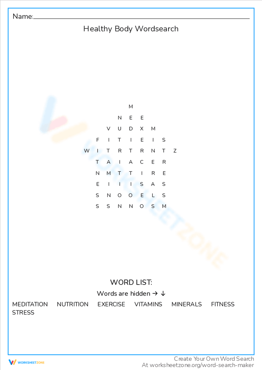 Healthy Body Word Search: Wellness Vocabulary - Page 1