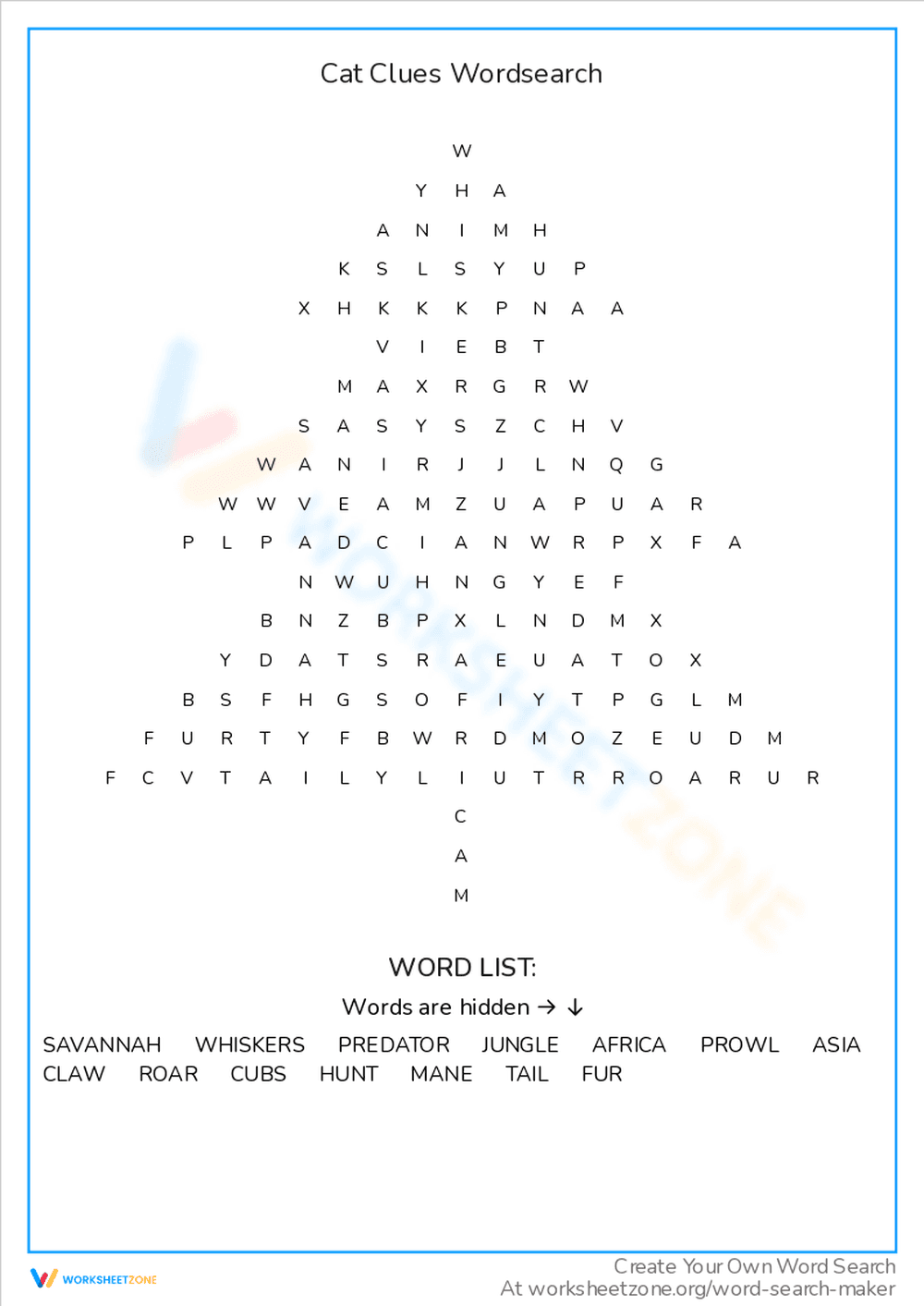 Cat Clues Word Search Fun - Page 1