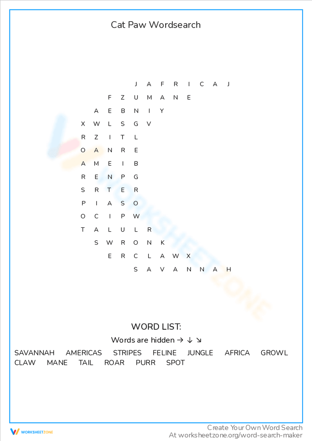 Cat Paw Word Search Adventure - Page 1