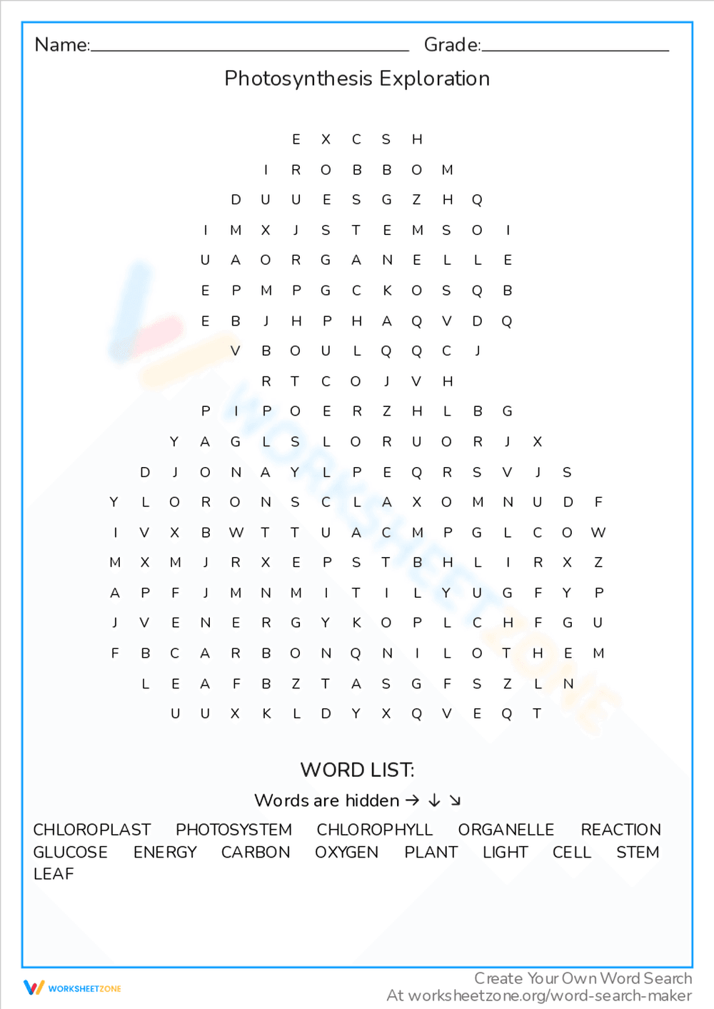 Photosynthesis Exploration Word Search Puzzle - Page 1