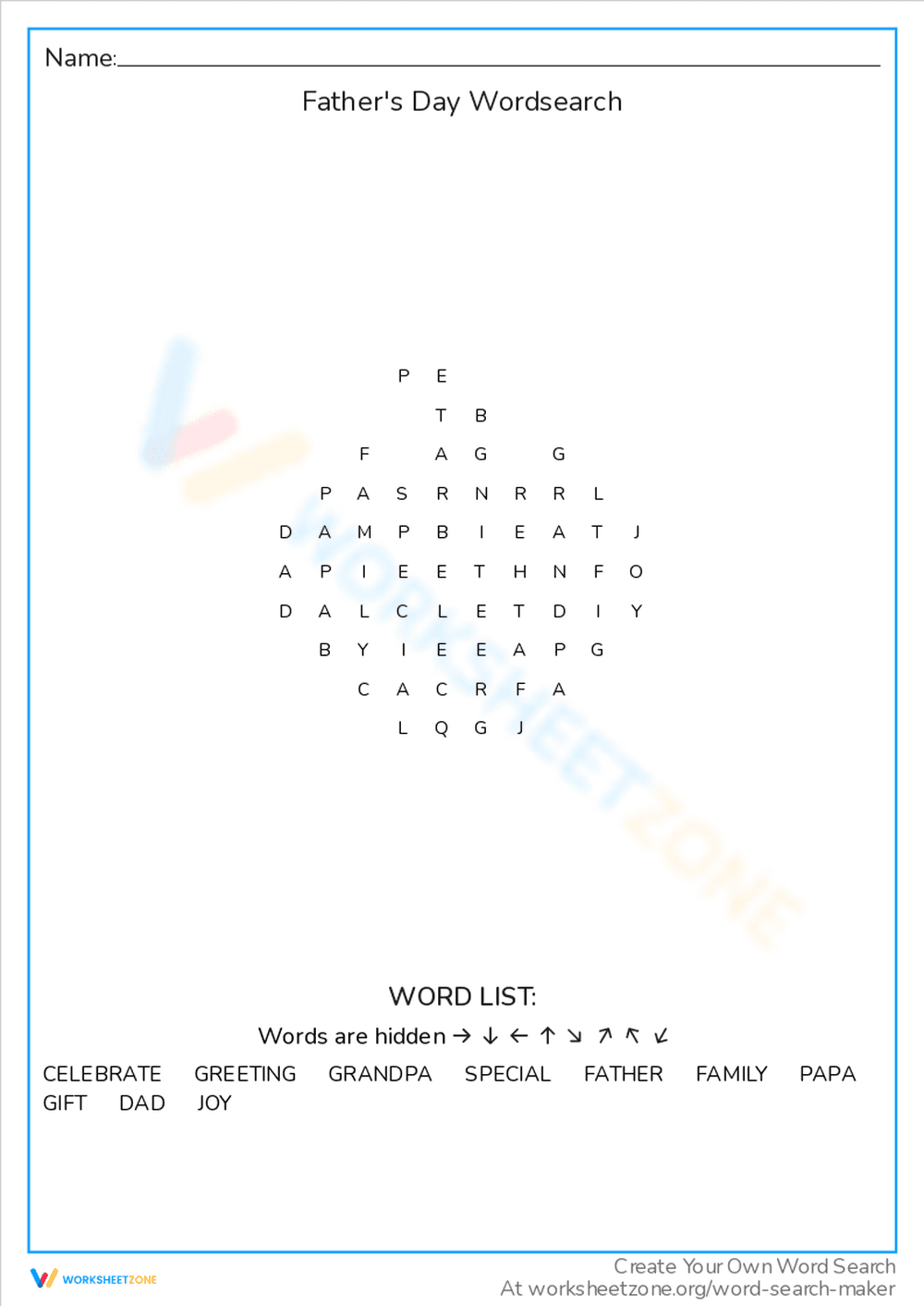 Celebrate Fathers Day: A Festive Word Search - Page 1