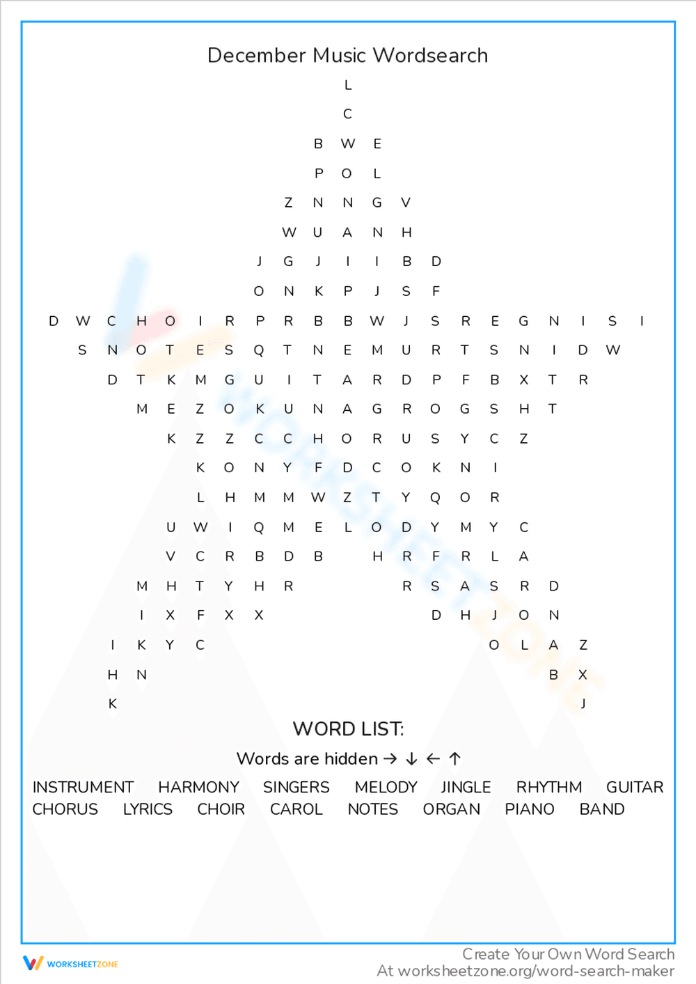 December Music Word Search: Harmony in Words - Page 1