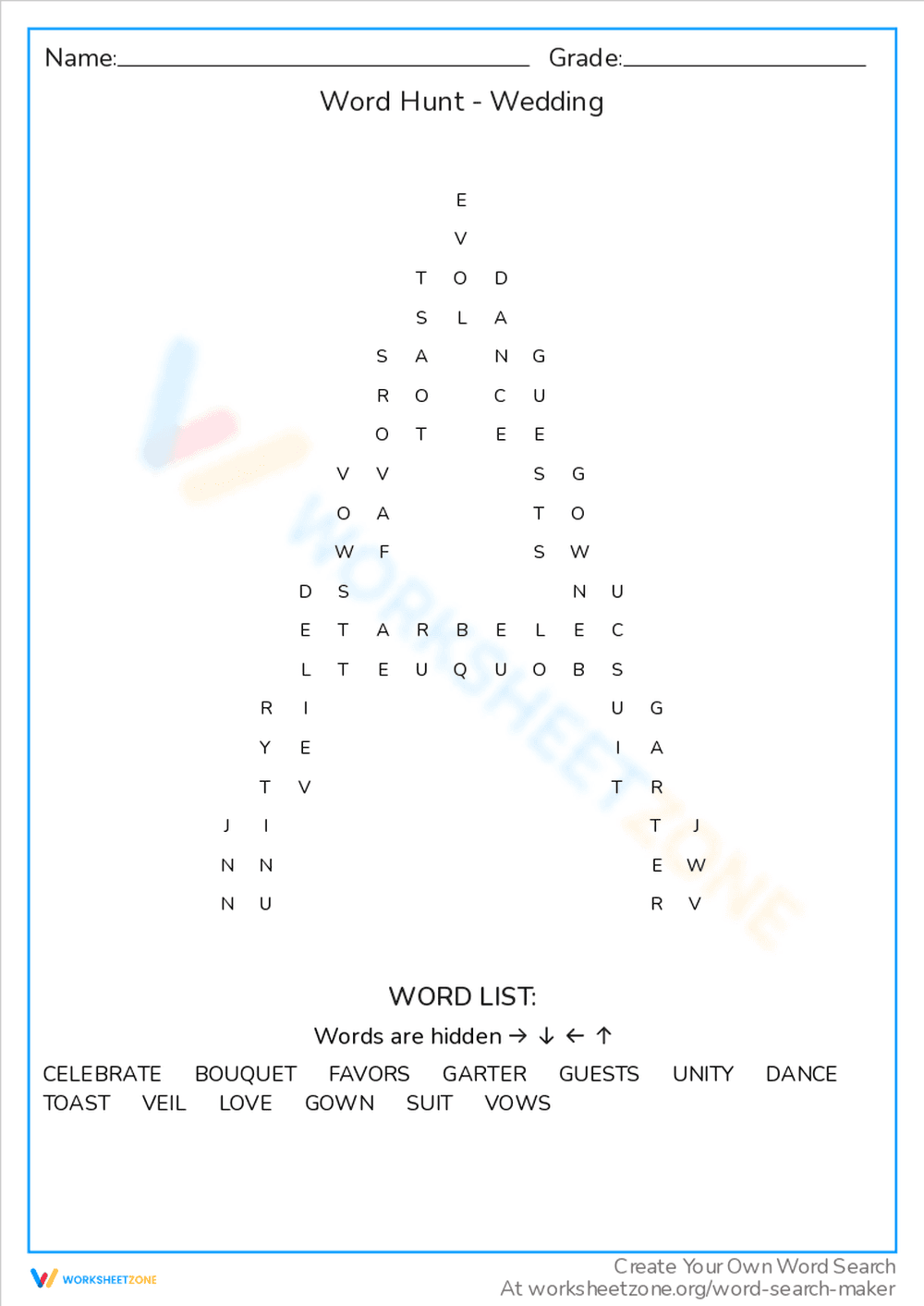 Word Hunt Wedding Worksheet - Page 1