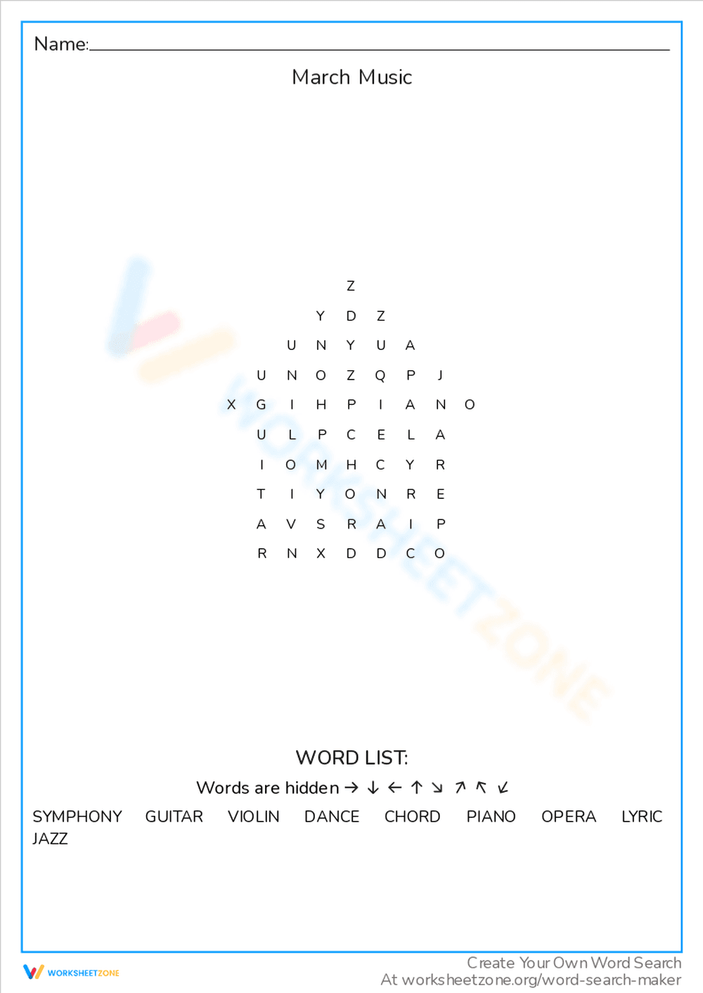 Explore March Music Themes with Fun Worksheet - Page 1