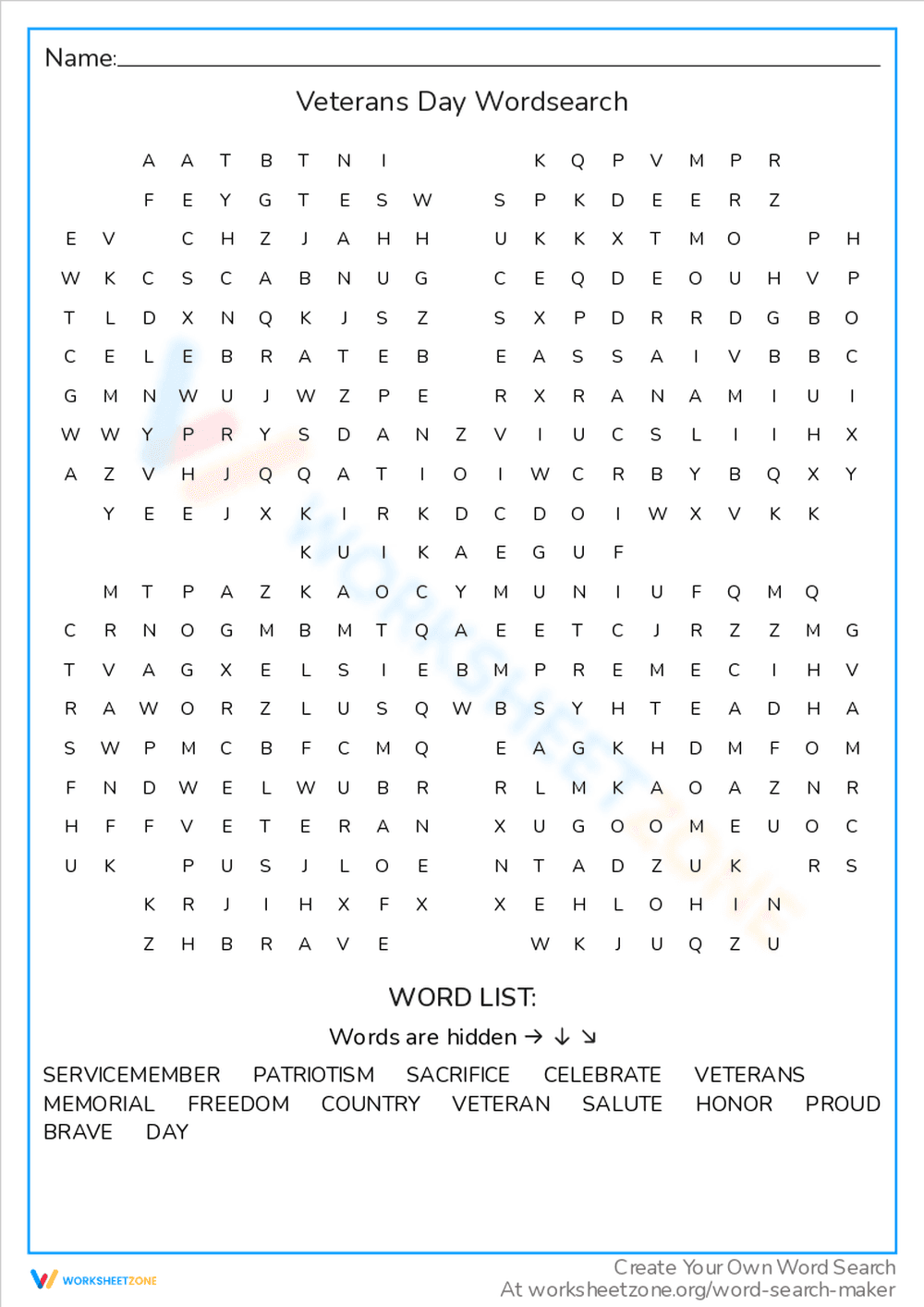 Veterans Day Word Search: Honor Our Heroes - Page 1