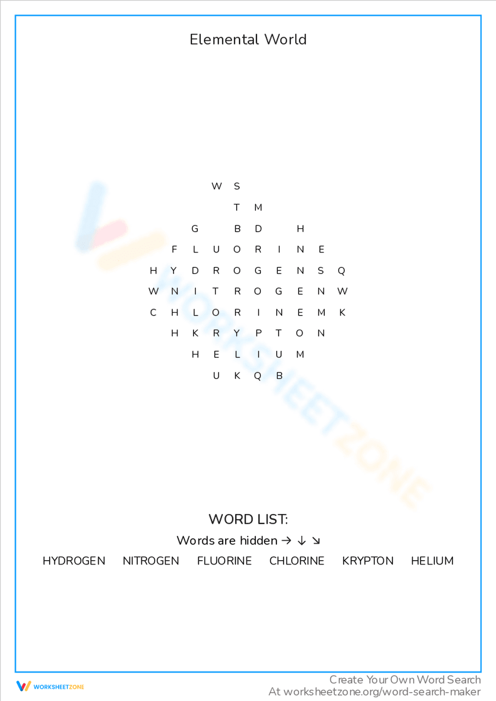 Discover the Elemental World Word Search Puzzle - Page 1