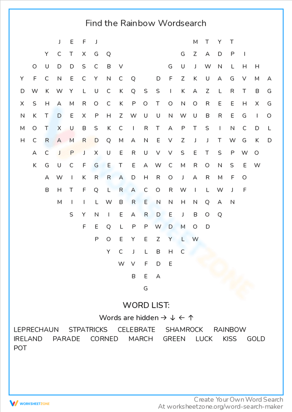 Find the Rainbow Word Search: St. Patrick's Fun - Page 1