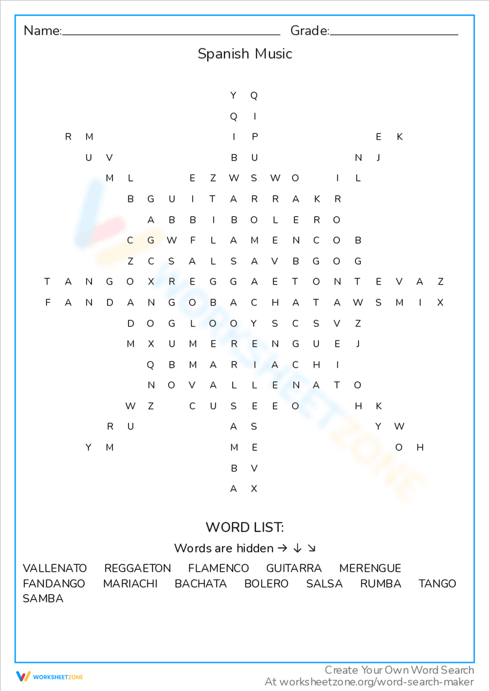 Spanish Music Word Search Challenge - Page 1
