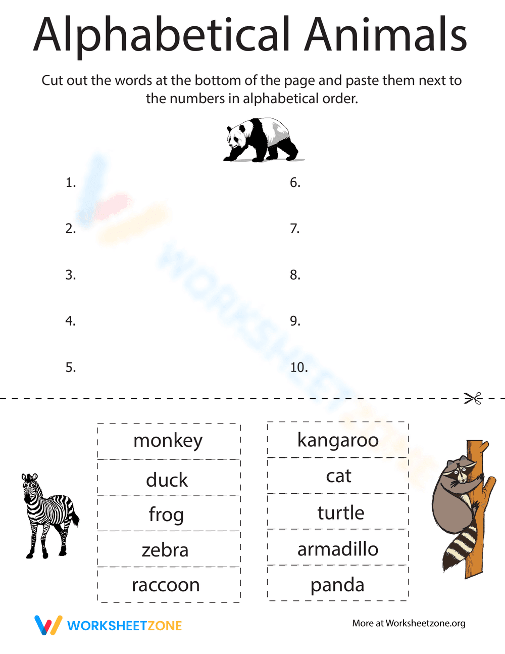 Alphabetical Animals Worksheet - Page 1