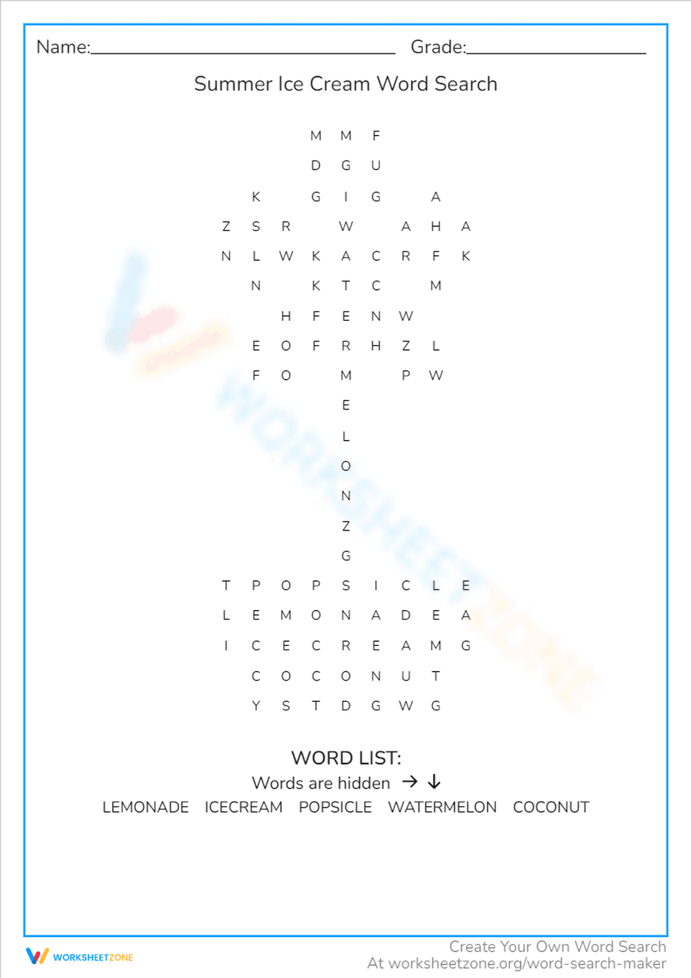 Summer Ice Cream: A Delicious Word Search - Page 1