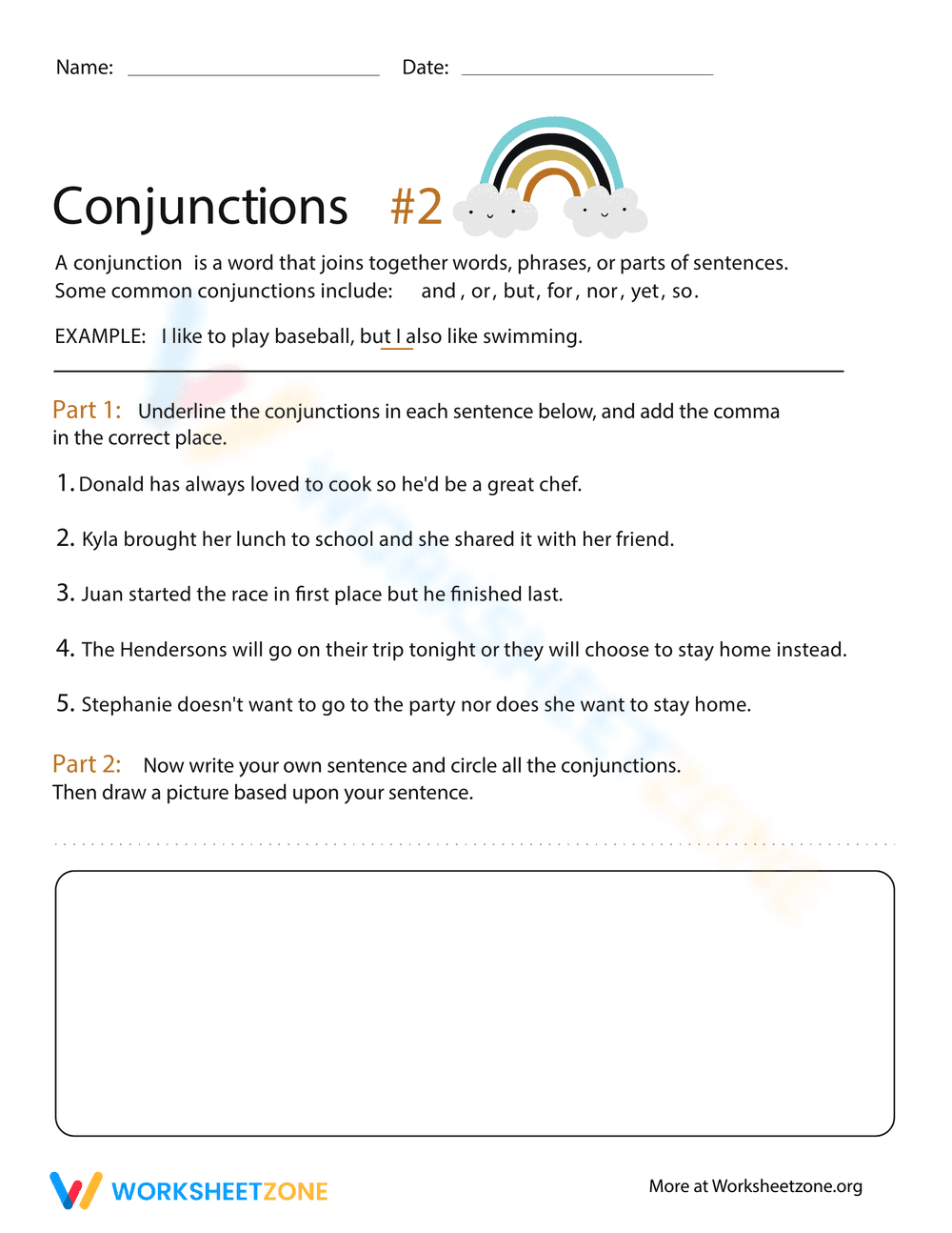 Conjunctions 2: Grammar Practice Worksheet - Page 1