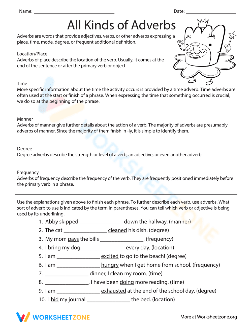 Exploring All Kinds of Adverbs Worksheet - Page 1