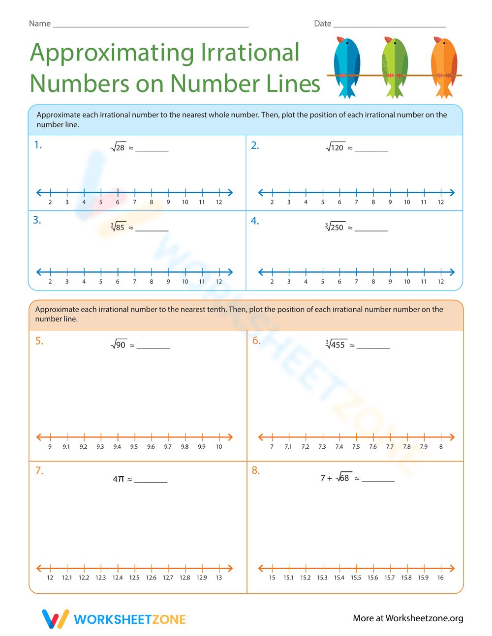 Approximating Irrational Numbers on Number Lines - Page 1