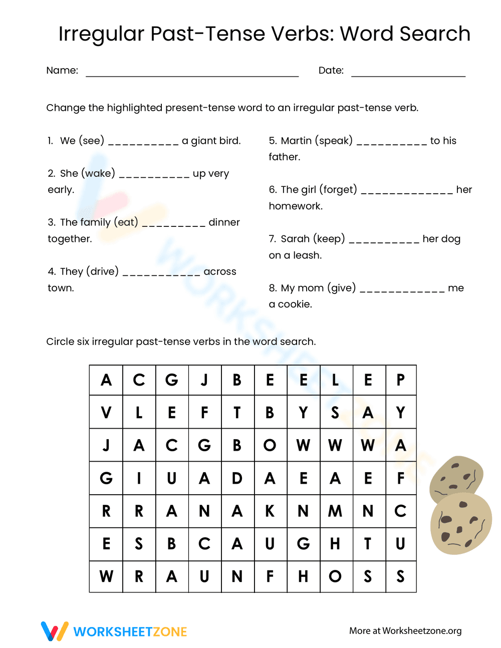 Irregular Past Tense Verbs Word Search - Page 1