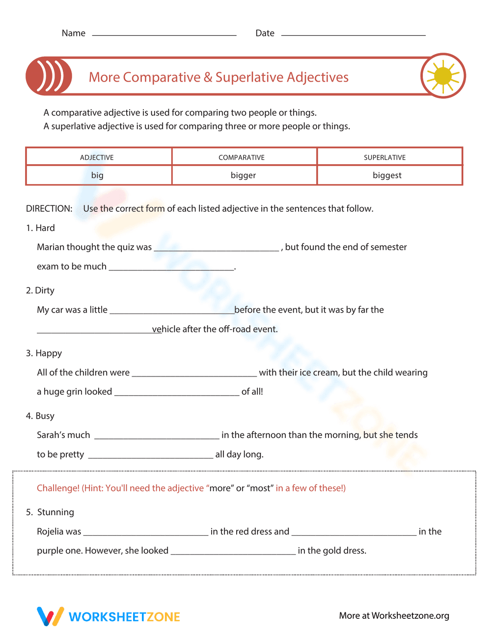 Comparatives & Superlatives Adjectives Practice - Page 1