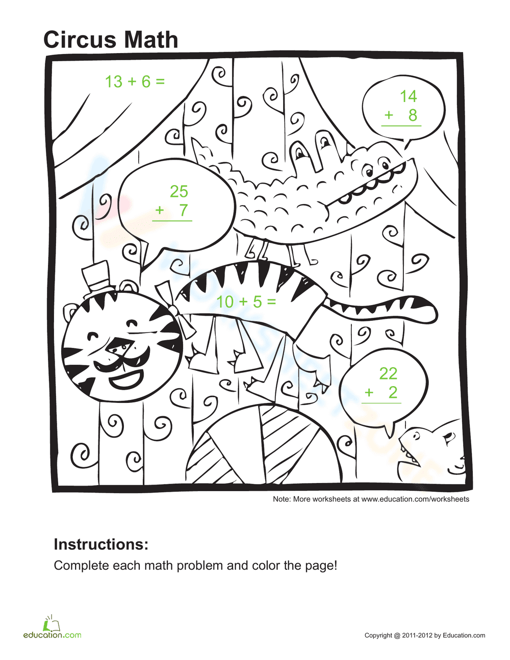 Add and Color: Circus Math - Page 1