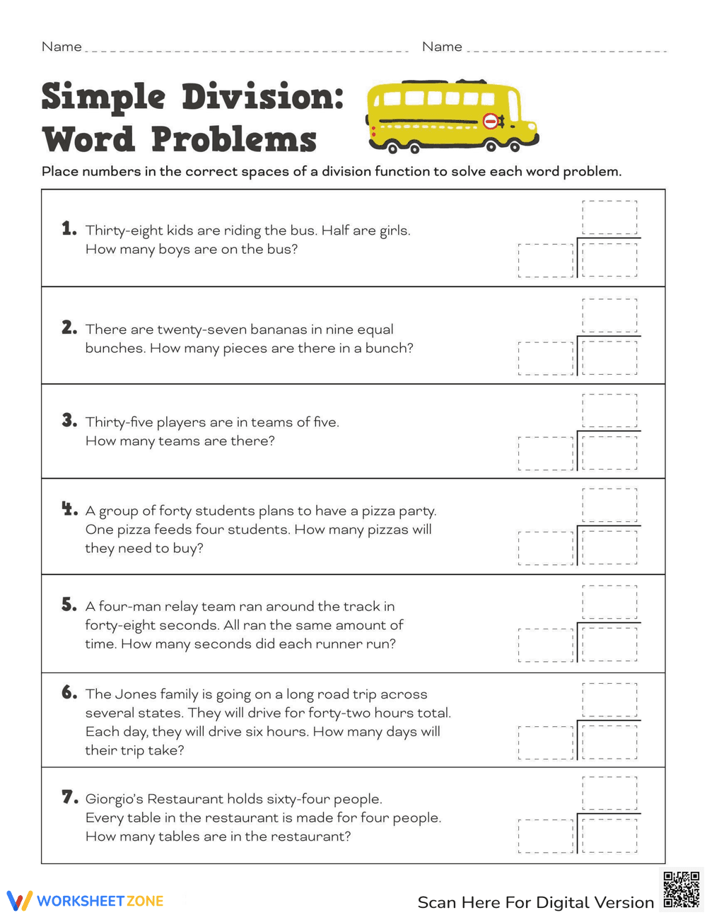 Simple Division Word Problems - Page 1