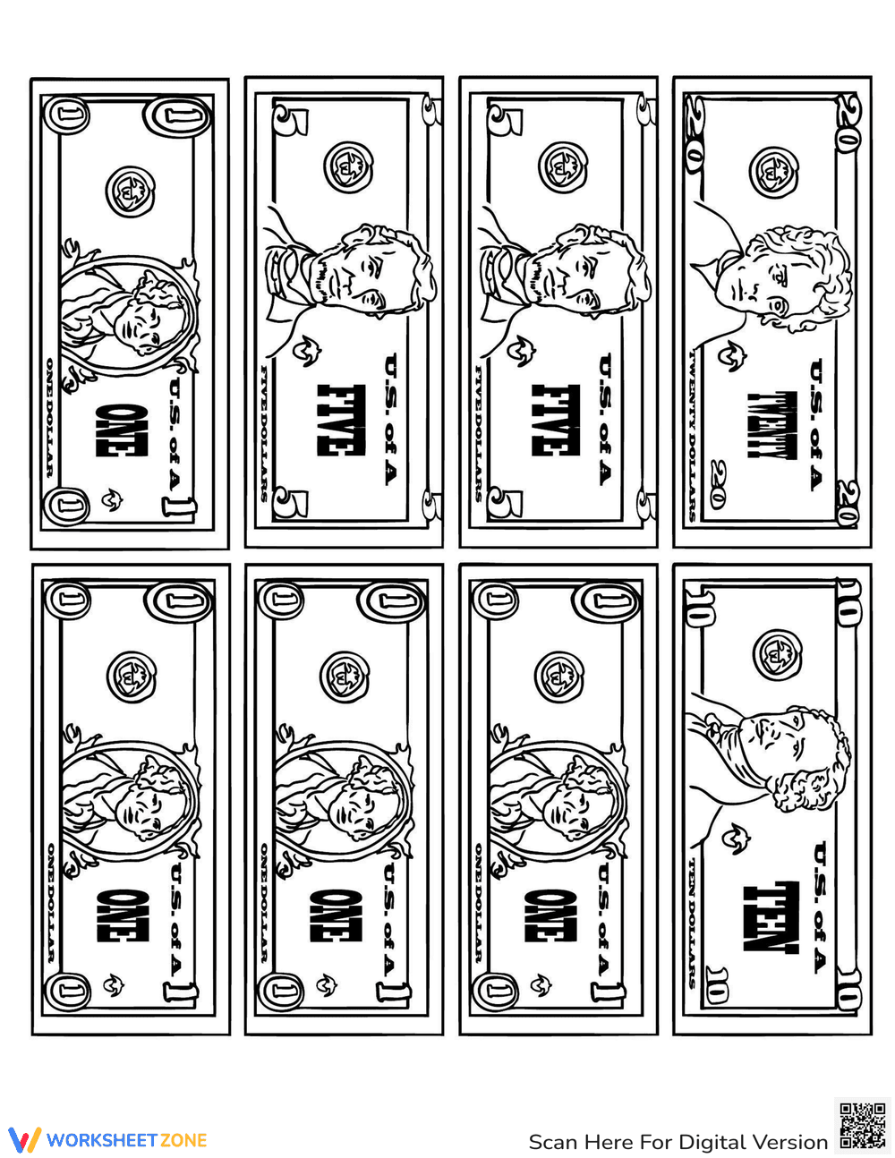 Money Coloring Page Activity - Page 1