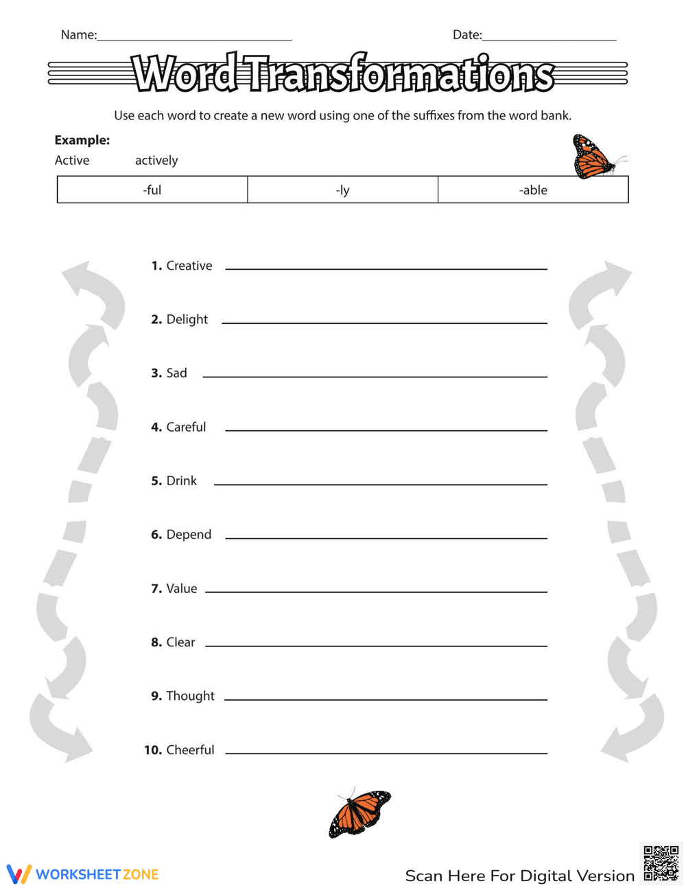 Word Transformations Worksheet - Page 1