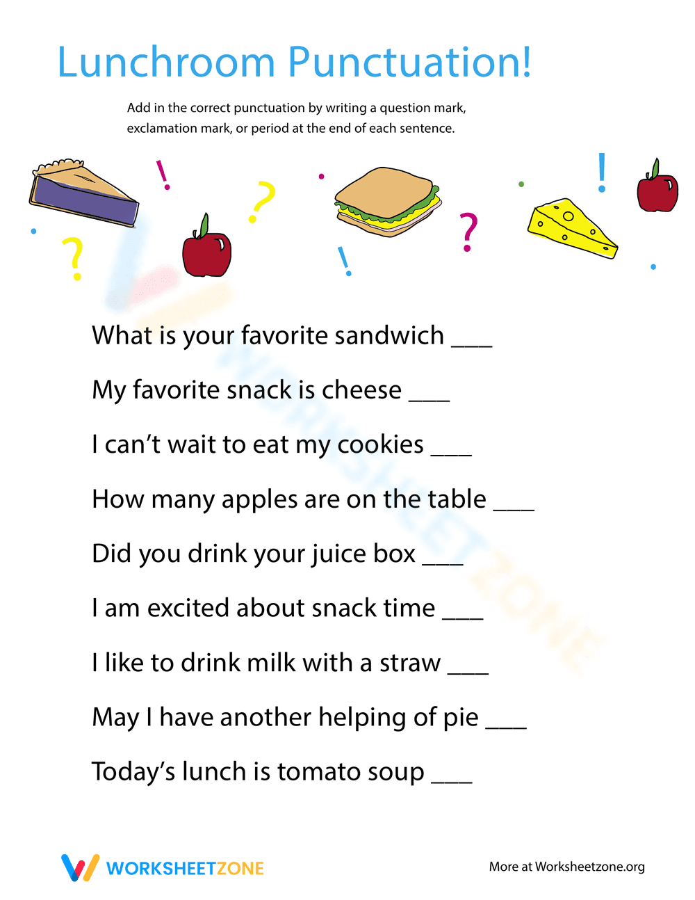 Punctuation Practice: Lunch Room Sentences - Page 1