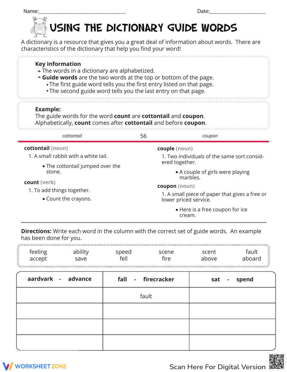 Using Dictionary Guide Words Worksheet - Page 1