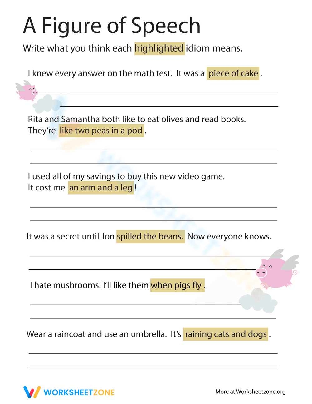 Idioms Figure of Speech Worksheet - Page 1